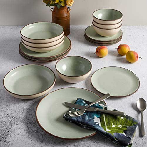 Image of Gibson Elite Contempo Classic 16-Piece Double Bowl Dinnerware Set, Service for 4 - Mint Stoneware Plates and Bowls