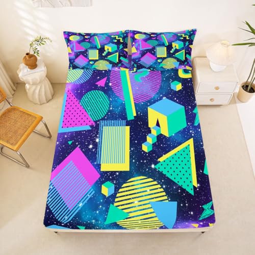 Galaxy Fitted Sheet Queen Blue Purple Starry Sky Bedding Set