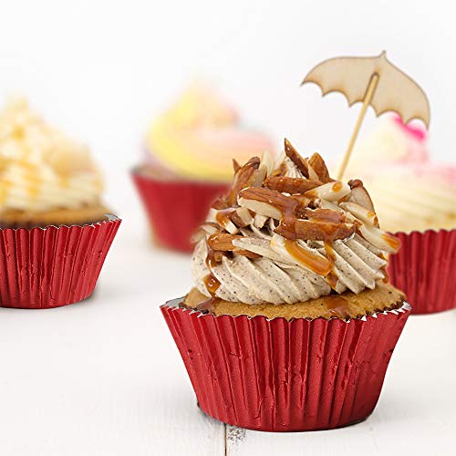 Image of Red Foil Cupcake Liners,GOLF 100 Pack Metallic Baking Cups Standard Size