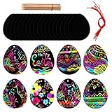 IWIDYA 12 PCS Oster Kratzbilder Set für Kinder - Inkl. 12 Stifte & Bänder zum Basteln, Ostereier & Hasen Formen - DIY Ostergeschenke, Osterdeko für Kindergeburtstag & Osterbasteln mit Kindern