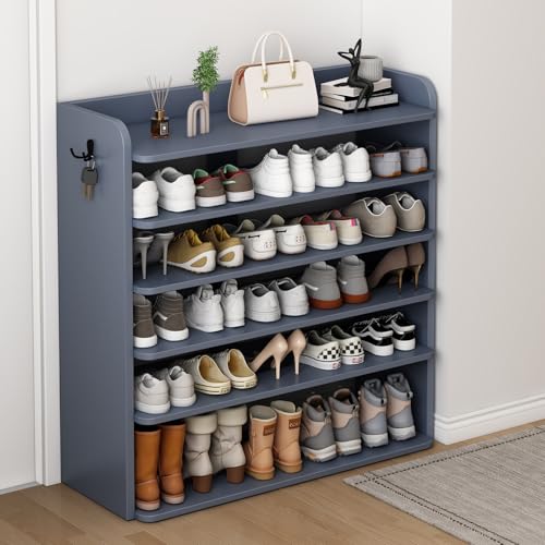 HE SHOEVA 5 Tier Shoe Rack, Wooden Shoe Storage Cabinet, Large Capacity Tall Shoe Shelf Free Standing Shoe Rack Organizer for Closet Entryway Garage Bedroom, Gray
