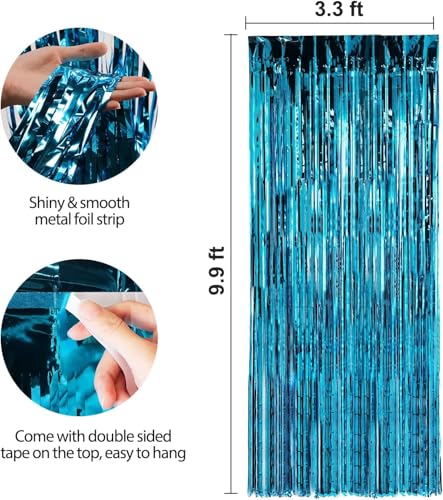 Image of Crosize 8 Pack 3.3 x 9.9 ft Blue Foil Fringe Curtains Party Decorations, Blue Tinsel Curtain Backdrop for Parties, Door Streamers, Glitter Streamer Backdrop for Birthday Decoration