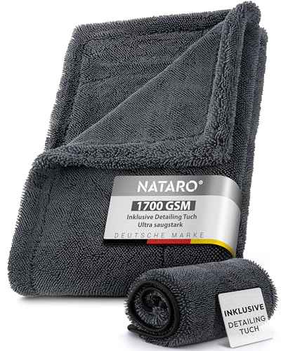 NATARO® MEGA Dry it. XXL Premium Auto Trockentuch – 1700 GSM, 50x80cm, höchste Saugfähigkeit, weiches Microfasertuch, fusselfrei – extrem hohe Wasseraufnahme – kratzfrei (für Motorrad, Camper UVM.)