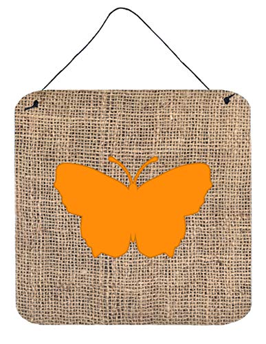 Caroline's Treasures BB1045-BL-OR-DS66 Butterfly Burlap and Orange BB1045 Wall or Door Hanging Prints Aluminum Metal Sign Kitchen Wall Bar Bathroom Plaque Home Decor, 6x6, Multicolor