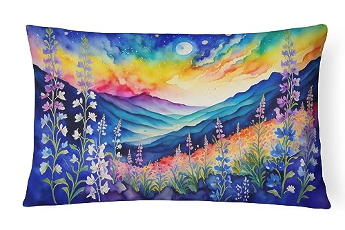 Caroline's Treasures DAC1428PW1216 Delphinium in Color Fabric Decorative Pillow Machine Washable, Indoor Outdoor Decorative Pillow for Couch, Bed or Patio, 12HX16W