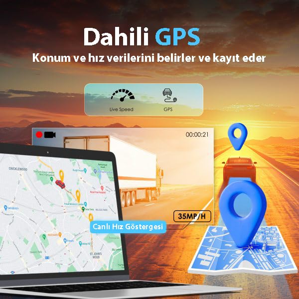 Rexing R316 4K Araç Kamerası, GPS ve Wi-Fi, 64GB SD Kart, Çift Kamera, Gece Görüşü