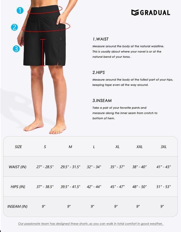 G Gradual Women's 9" Long Swim Board Shorts with Pockets High Waisted Knee Length Beach Swimming Shorts for Women with Liner - Image 7