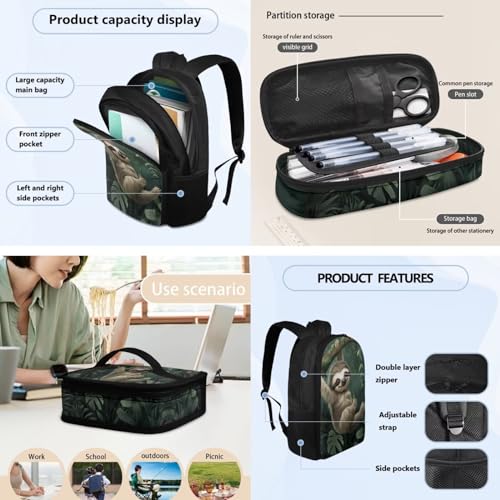 JoyLamoria Cute Sloth Messenger Bag Large Capacity Backpack Pencil Bag Shoulder Bag with Adjustable Strap, Pack of 33