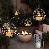 Remote Control Candles Lights Outdoor Hanging Vintage Lanterns, Candle Holder with Tea Lights for...