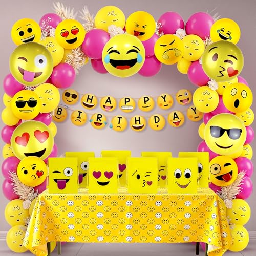 Image of Party Propz Emoji Theme Happy Birthday Decoration Kit -60 Pcs, Birthday Decoration Items with Emoji Return Gift Bags, Emoji Happy Birthday Banner, Birthday Decor for Boys & Girls (Latex)