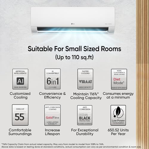 Image of LG 1 Ton 3 Star DUAL Inverter Split AC (Copper, AI Convertible 6-in-1 Cooling, Faster Cooling & Energy Saving, 2 Way Air Swing, HD Filter with Anti-Virus Protection, US-Q12CNXE, White)
