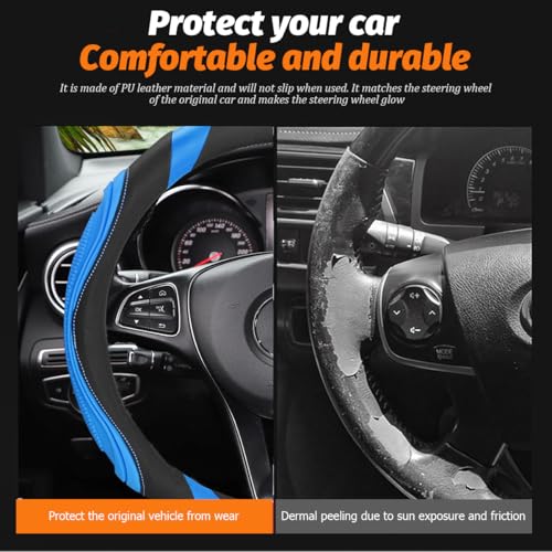 Osilly 15 Inch Car Leather Steering Wheel Cover, Automotive Accessories Elastic Breathable Anti-Slip Soft Wheel Protector Fits Men and Women, Suitable for SUVs, Trucks, Vehicles and RVs (Light Blue) by Osilly - Image 4