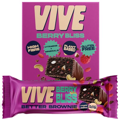 Image of Vive Better Brownie Chocolate Berry Bliss with Immunity Vitamins - Low Calorie Vegan Treat - Healthy Protein Snack - Pack of 15