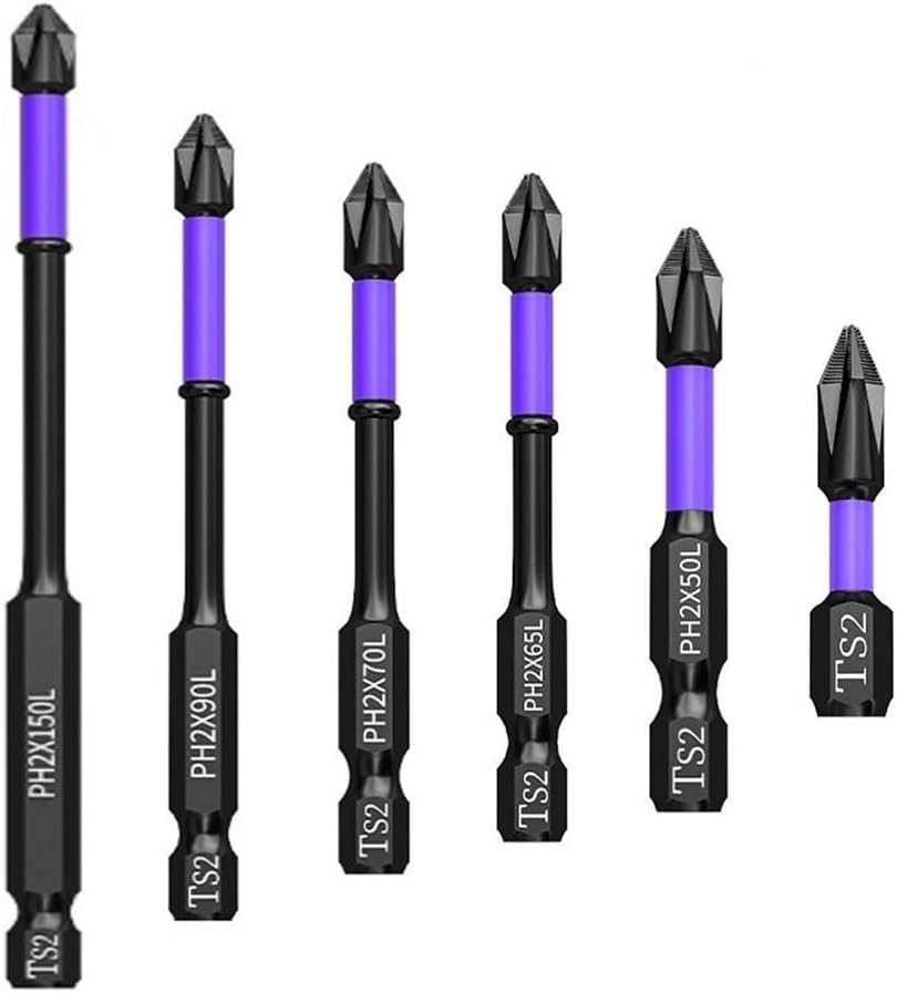 ETomey Screwdriver Bit Set， 5pcs 90mm Batch Head, 5PC Non-slip PH2 Magnetic Batch Head Cross Screwdriver Hardness Impact Drill Bit (Color : 5pcs 25mm) (Color : 5pcs 90mm)