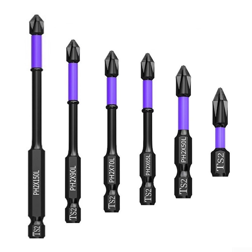 ETomey Screwdriver Bit Set， 5pcs 90mm Batch Head, 5PC Non-slip PH2 Magnetic Batch Head Cross Screwdriver Hardness Impact Drill Bit (Color : 5pcs 25mm) (Color : 5pcs 90mm)