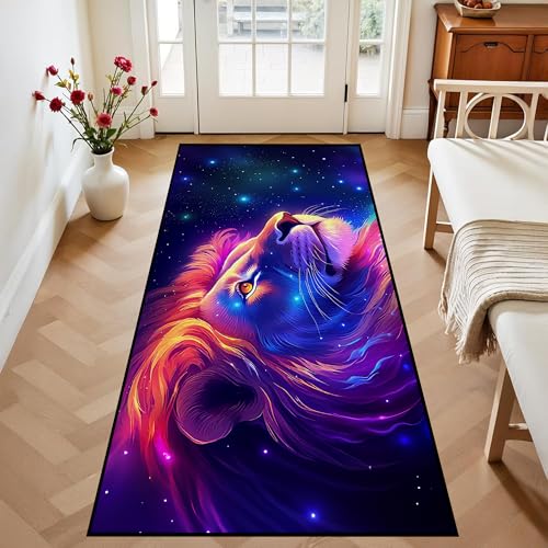 Galaxy Lion Rug 3D Fierce Lions Area Rugs for Kids Bedroom Living Room Playroom Gameroom Boys Glitter Carpet Throw Rugs Floor Mat 79 in x 39 in Galaxy 8 79"x39" (Rectangular)