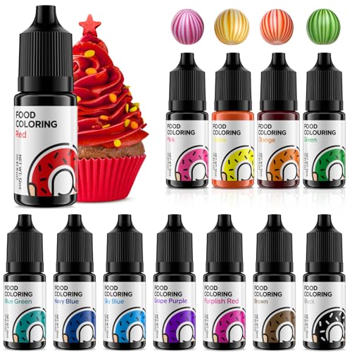 Food Coloring Set for Cake Decorating - 12ml X 12 Color Food Grade Vibrant Food Dye Tasteless Liquid Color for Baking Easter Egg Icing Fondant Cooking DIY Kit - 0.41 Fl. oz (12 ml)/Bottles