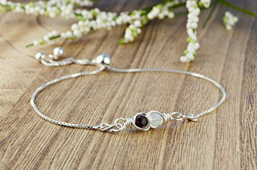 Any Two Birthstone Crystals Infinity Adjustable Sterling Silver Interchangeable Charm/Link Bolo Bracelet- Charm, Bracelet Chain, or Both Bracelet Chain and Charm