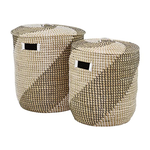 Deco 79 Seagrass Handmade Two Toned Storage Basket with Matching Lids, Set of 2 19", 17"H, Brown by Deco 79 - Image 8
