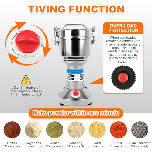 Grain Mill, 550g Flour Mill Grinder for Home, Electric Stainless Steel Grain Grinder for Wheat, Herbs, Nuts, Grains, Corn, Flour, Seasonings