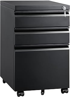 DEVAISE 3 Drawer Mobile File Cabinet with Lock, Under Desk Metal Filing Cabinet for Home Office/Legal/Letter/A4 File, Fully Assembled Except Wheels, Black