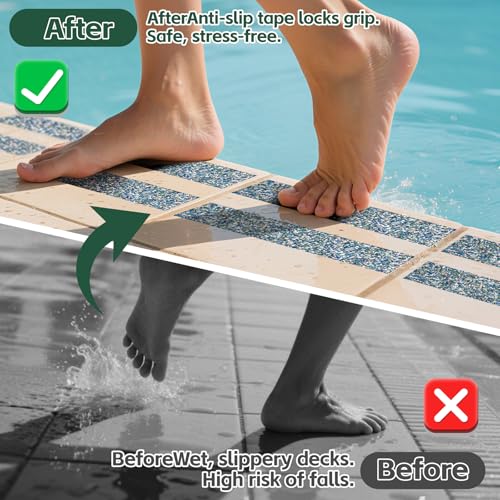 Image of Pool Rubber Anti Slip Tape 2in x 15ft, Waterproof Non-Slip Tape, Ideal for Bare Feet Safety Near Pools, Steps and Ramps(2in x 15ft, Blue)