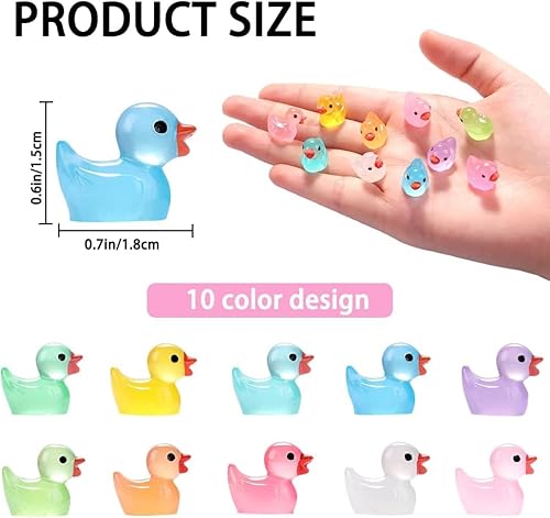 DIYDEC 200 Stück Mini Leuchtend Enten, 10 Farben Kleine Bunte Enten Figuren Miniatur Enten Mini Duck Harz für Dekoration von Miniatur-Landschaftsgärten, Bonsai, Fischbecken und Aquarien verwendet