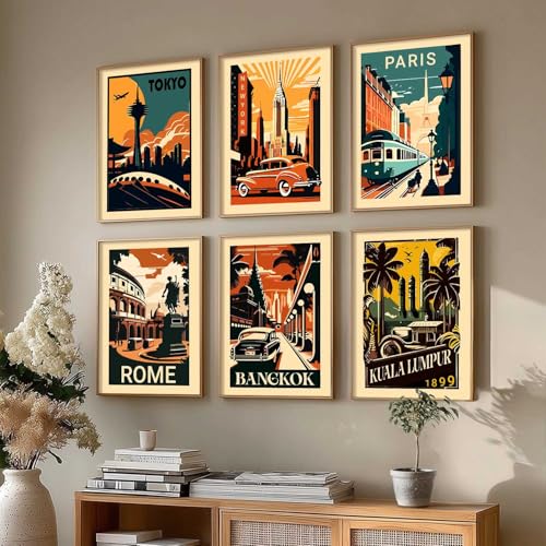 Image of kotart City view wall art poster with Frame for Home Decoration - Painting Living Room Bedroom Office hanging frames - (Pack of 6 Multicolor) (14X20 Inch, F)