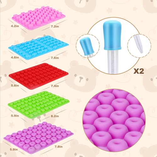 image for Palksky 5-Piece Silicone Candy Molds - Gummy Bear, Fruit, Dinosaur, Do