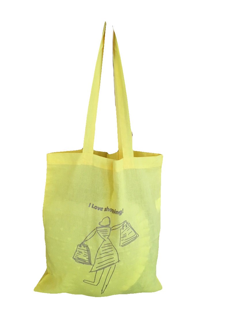 Foldable Eco-Friendly Canvas Tote Bag with I Love shopping Design, Size Medium