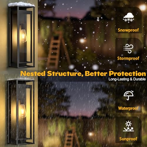Image of 20in Extra Large Outdoor Wall Sconce Black Modern Exterior Lighting Fixture | Waterproof, Anti-rust, Matte House Lights Outdoor, Coach Light Wall Lantern for Porch, Wall Mounted Front Door Garage Patio