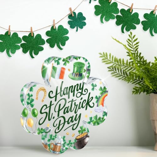 PVOPVO St Patricks Day Decorations, Four Leaf Clover Decorations, Irish Blessing Decor Sign, St Patricks Day Decor for Table Office Home, St Patricks Day Gifts for Women Mom Rainbow Green Top Hat