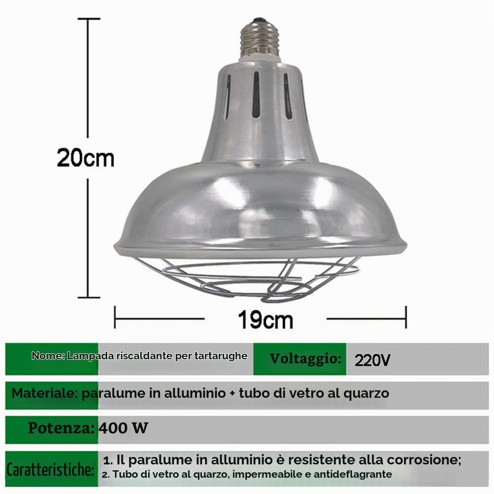 220V Lampada Riscaldante per Cani Cuccioli, Lampada Infrarossi di Irradiazione di Calore in Alluminio per Animali con Termostato, Alluminio (200W-400W)