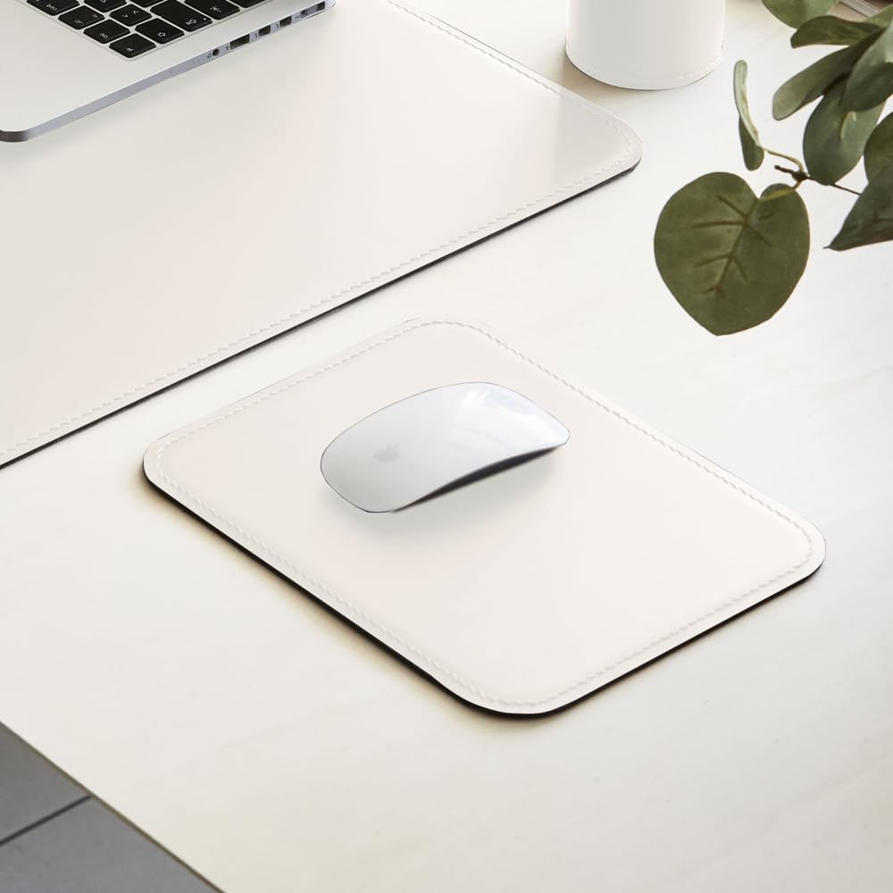 Eglooh - Herms - Mouse Pad in Cuoio Bianco cm 25x20 - Tappetino Mouse per Scrivania e Ufficio con Cuciture Artigianali e Angoli Arrotondati - Made in Italy