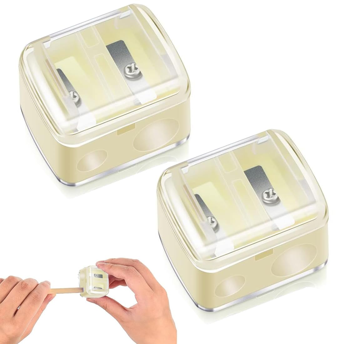 QEDBOJE 2 Stück Universal Makeup Sharpener, Kosmetikspitzer, Präzisionsklingen, Handlich für Unterwegs, Anspitzer für Kajalstifte, Augenbrauenstift, Lippenkonturenstift, Eyeliner (Weiß)