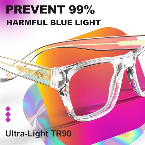 Image of VISOONE Square Blue Light Blocking Glasses TR90 Clear Lens for Women Men BONA