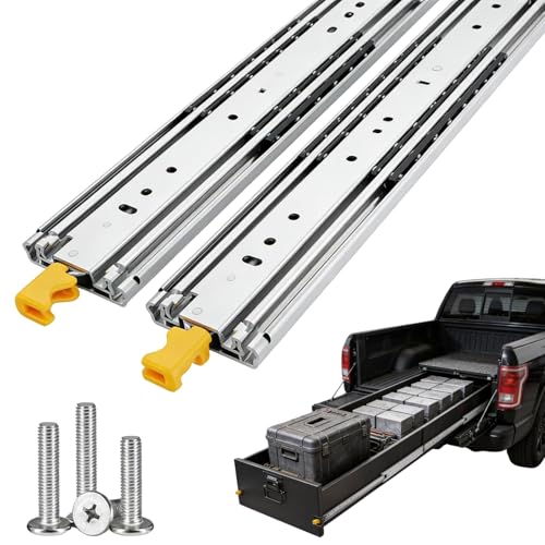 500Lbs Locking Super Heavy Duty Drawer Slides, 1 Pair Thick Steel Side Mount Rails 20 24 36 52 60 70 72 74 76 80in Full Extension Smooth Glide for Truck, RV, Tool DIY Drawers(24in)