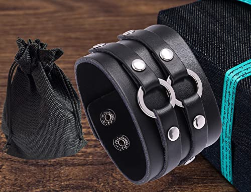 Leather Cuff Bracelet Punk Braided Bracelets Magnetic Clasp Cowhide Bangle Rock Wristbands Gothic Adjustable Wrap Christmas Birthday Valentine Jewelry Gifts For Teen Girls Boys Father Men, Black #TOP5