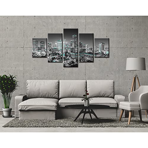 Houston City Skyline Wall Art Houston Pictures Wall Decor Black And White Texas Cityscape Canvas Print Painting Poster Stretched Frame Home Living Room Bedroom Decoration(60X32 Inches) #TOP2