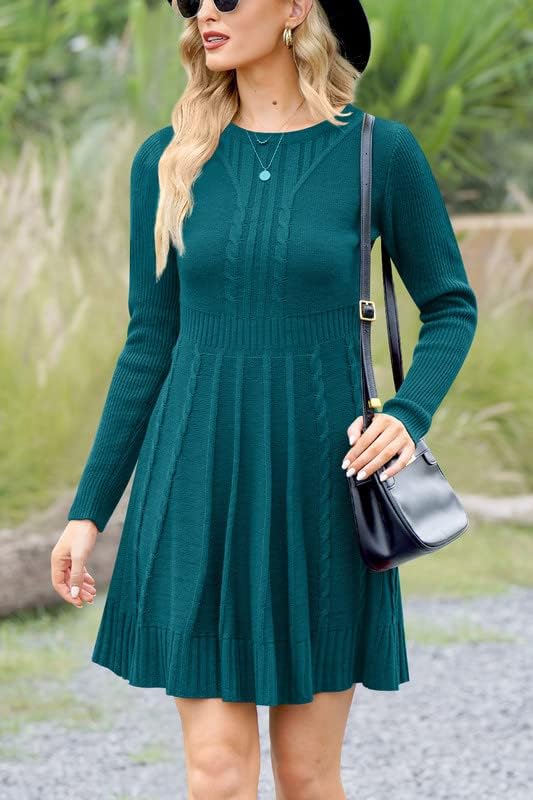Maisolly Women Winter Cable Knit Sweater Dress Pullover Long Sleeve Flare Warm Dress - Image 7