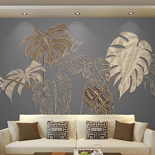 Papel Pintado Mural Personalizado Luz De Lujo 3D Hojas De Tortuga Líneas Doradas En Relieve Mural Sala De Estar Tv Sofá Estudio 120Cm(W)×80Cm(H)