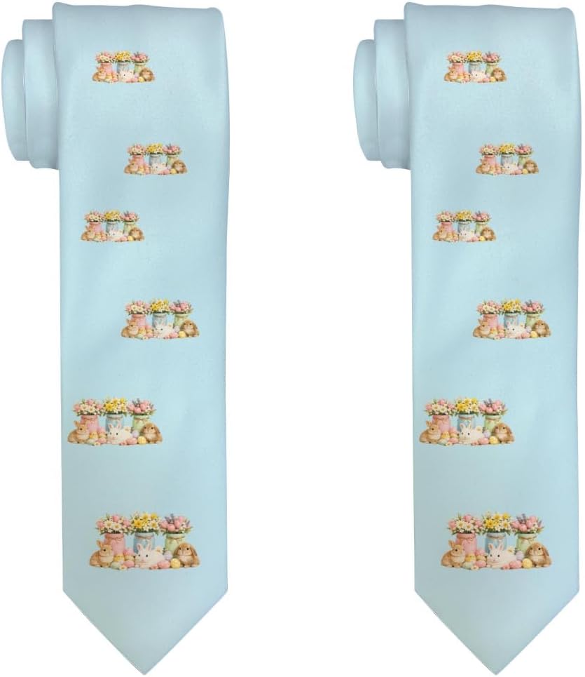 ThisWear Cute Easter Bunnies and Flowers Necktie
