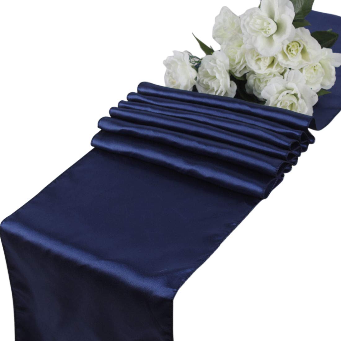 EDecor Pack of 12 Satin Table Runners for Wedding Party Event Banquet Dinning Table Decoration 12 X 108 Inch - Navy Blue