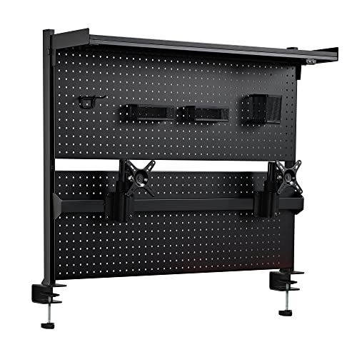 EUREKA ERGONOMIC Pegboard with Dual Monitor Stand,Steel Pegboard for Desk,Computer Accessories for Office, Privacy Panel for Gaming Desk, 4 Accessories Modular Hanging,43 x 34inch, Black