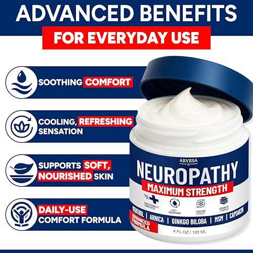Image of Neuropathy Cream - Maximum Strength - Arnica, MSM, Hemp Seed Oil, Ginkgo Biloba, Capsaicin - Non-Greasy with Cooling Effect - Value Pack - Natural Ingredients - Formulated in USA