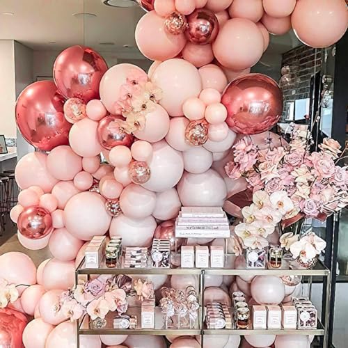 Image of PartyWoo Baby Pink Balloons 140pcs Different Sizes of 18 12 10 5 Inch Pastel Light Pale Pink Peach Balloon Arch Kit Garland for Wedding Baby Shower Engagement Girl Birthday Party Decorations Pink-Q21