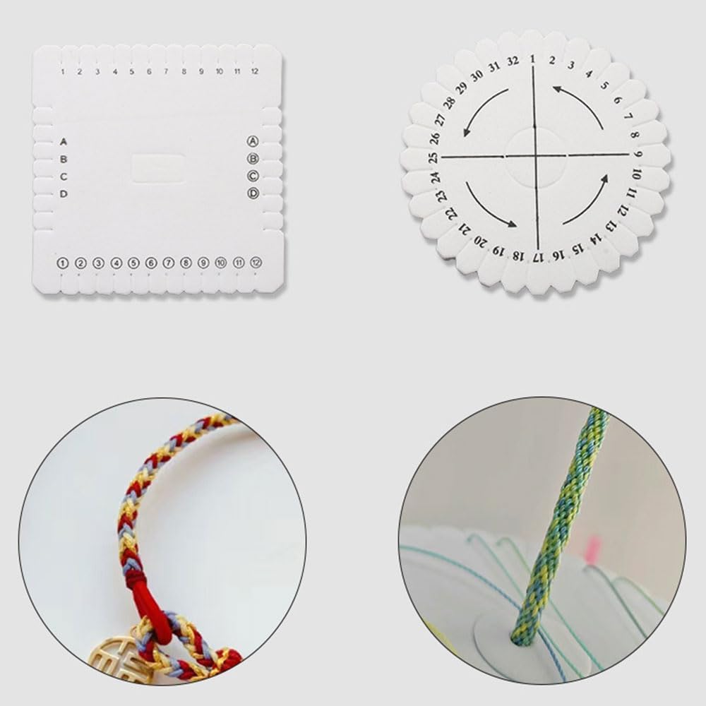 JuxLux 4 Pack Braiding Disk Round Square Kumihimo Disk Braiding Wheel Bracelet Braiding Plate Tool for Bracelets Elastic Bracelet String Cord Stretchy String Nylon Beading String Woven Beading Thread