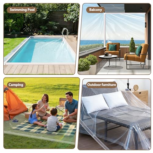 Heavy Duty Clear Tarp Waterproof 14Mil, 8ft x 20ft Tear-Resistant Transparent PVC Tarp with Grommets, Ropes & Cable Ties, Windproof Enclosure for Greenhouse, Chicken Coop, Patio, Garden and Outdoor by SierraSquad - Used condition - Image 7