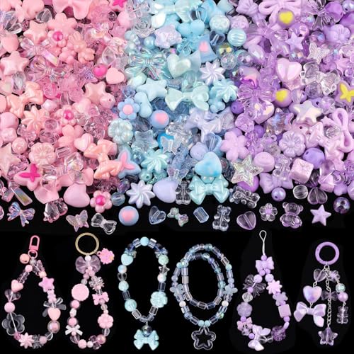 Canollo Acrylperlen Charms, Bunte Perlen Anhänger set, mit Blumen, Schleifen, Süßigkeiten, Herz Blumen, Bunte Acrylperlen für DIY Handy Kette, Armband Anhänger, Schlüsselanhänger, Halsketten (02)