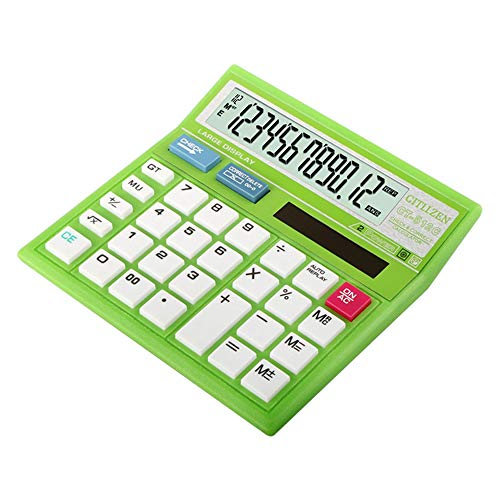 Calculator Student Large LCD Display Large Button 12 Digit Solar Electronic Calculator Office Calculator (Color : Green, Size : One Size)